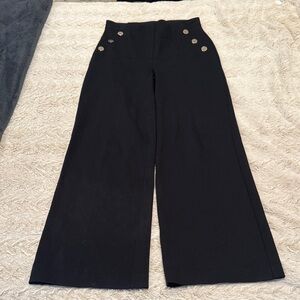 Spanx Black Wide-Leg Pants with Gold Buttons
